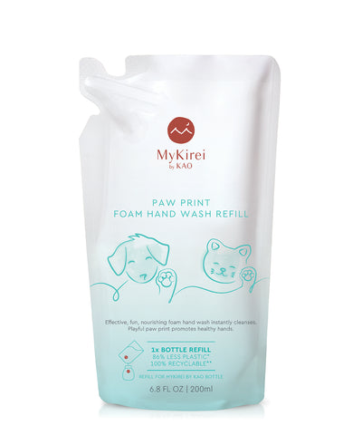 MyKirei by KAO Paw Print Foam Hand Wash Refill in a sustainable pouch. Made with Yuzu Extract, safe for all skin types.