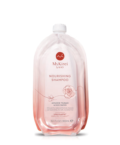 Nourishing Shampoo Refill in a sustainable pouch. Made with Rice Water & Japanese Tsubaki, safe for all hair types.